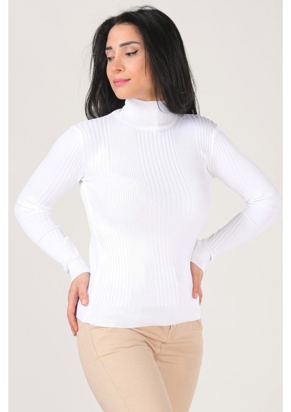 Kadın Yarım Balıkçı Triko Body Ekru