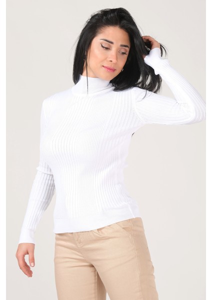 Kadın Yarım Balıkçı Triko Body Ekru
