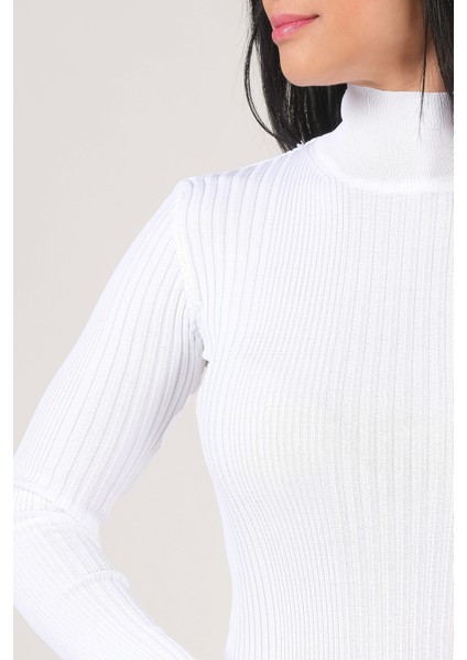 Kadın Yarım Balıkçı Triko Body Ekru