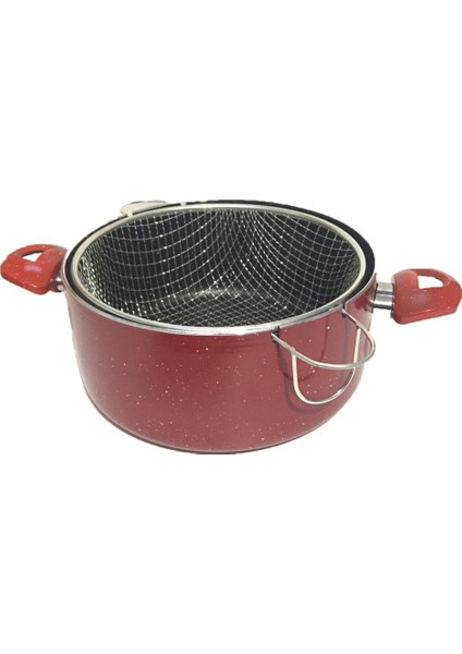 24CM Çap Özel Çentikli Cam Kapaklı Izgaralı Granit Cips Tenceresi 10CM Derin Yanmaz Yapışmaz Yüzey fiyatları