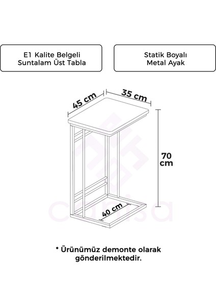 Wessa Serisi Beyaz C Sehpa Yan Sehpa Siyah Metal Ayaklı