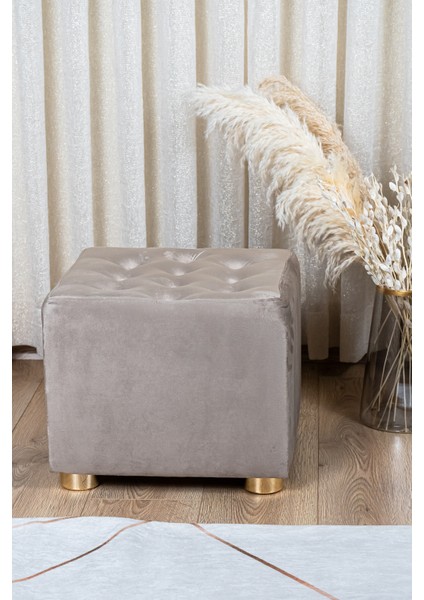 Premium Gold Ayaklı Vizon Düğmeli Kadife Kumaşlı Ahşap Puf,ev Salon Puf Bench Silinebilir Puf modelleri