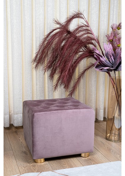 Premium Gold Ayaklı Gül Kurusu Düğmeli Kadife Kumaşlı Ahşap Puf,ev Salon Puf Bench Silinebilir Puf fiyatları