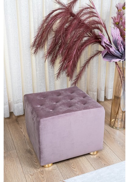 Premium Gold Ayaklı Gül Kurusu Düğmeli Kadife Kumaşlı Ahşap Puf,ev Salon Puf Bench Silinebilir Puf modelleri