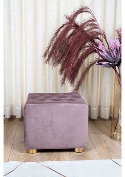 Premium Gold Ayaklı Gül Kurusu Düğmeli Kadife Kumaşlı Ahşap Puf,ev Salon Puf Bench Silinebilir Puf fırsatları