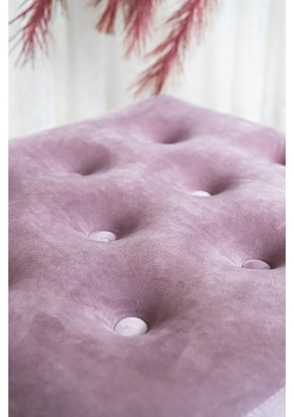 Premium Gold Ayaklı Gül Kurusu Düğmeli Kadife Kumaşlı Ahşap Puf,ev Salon Puf Bench Silinebilir Puf indirimleri