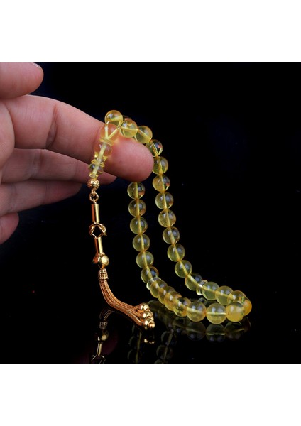 Altın Kaplama Gümüş Püsküllü Şeffaf Damla Kehribar Tesbih fiyatları