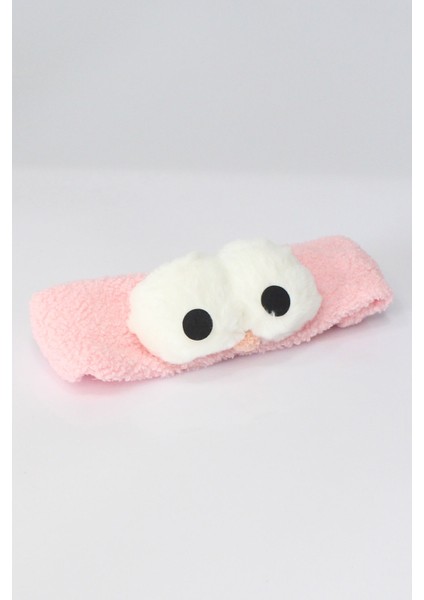 Baykuş Peluş Bandana Makyaj Spa Saç Bandı Pembe