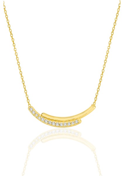 Gümüş Altın Yaldızlı Zirkon Taşlı Kolye