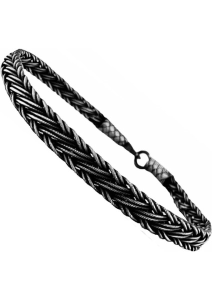 Gümüş Tamamen El Işçiliği Kazaziye İşlemeli Örgülü Erkek Bileklik