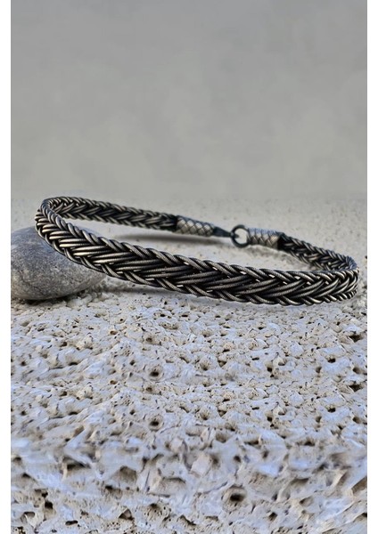 Gümüş Tamamen El Işçiliği Kazaziye İşlemeli Örgülü Erkek Bileklik fiyatları