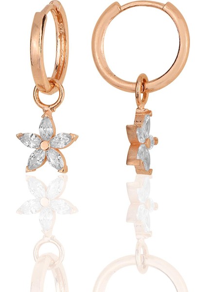 Gümüş Rose Zirkon Taşlı Lotus Çiçeği Küpe