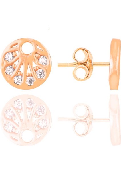 Gümüş Rose Zirkon Taşlı Küpe