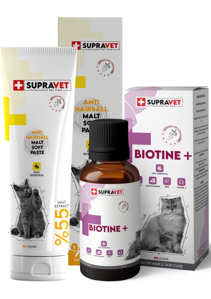 Set-05 Kedi Tüy Döküm Önleyici Malt Macunu 100 gr + Biotine Tüy Dökülmesi Engelleyici Damla 100 ml