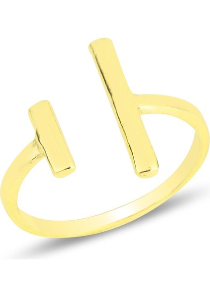 Gümüş Altın Yaldızlı Üstten Ayarlamalı Yüzük