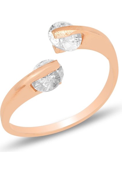 Gümüş Rose Zirkon Taşlı Üstten Ayarlamalı Yüzük