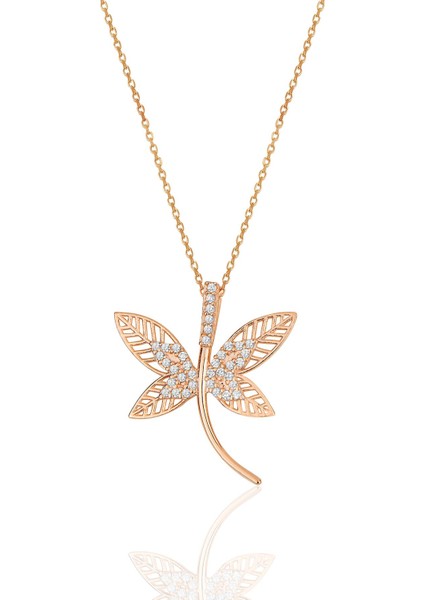 Gümüş Rose Zirkon Taşlı Yusufçuk Kolye