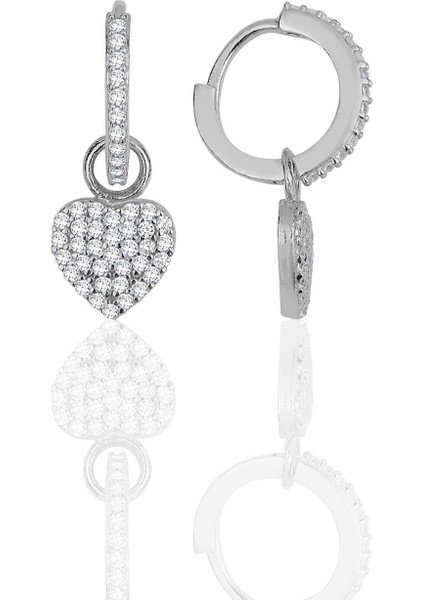 Gümüş Rodyumlu Zirkon Taşlı Kalp Küpe fiyatları