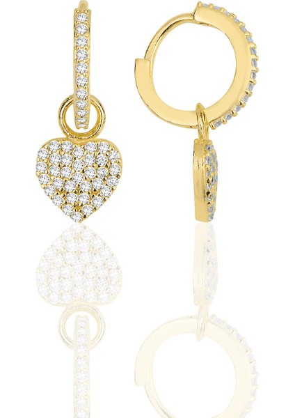 Gümüş Altın Yaldızlı Zirkon Taşlı Kalp Küpe fiyatları