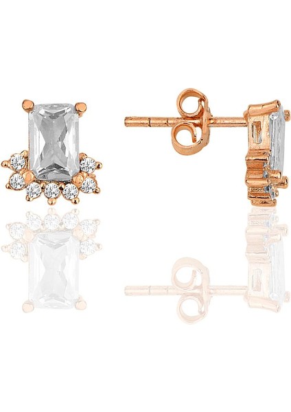 Gümüş Rose Baget Kesim Zirkon Taşlı Pırlanta Modeli Küpe