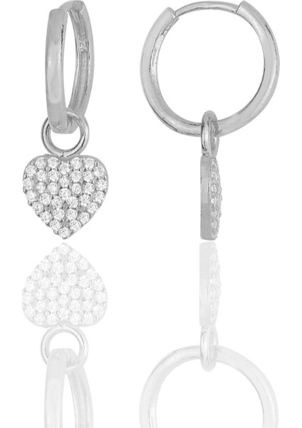 Gümüş Rodyumlu Zirkon Taşlı Kalp Küpe