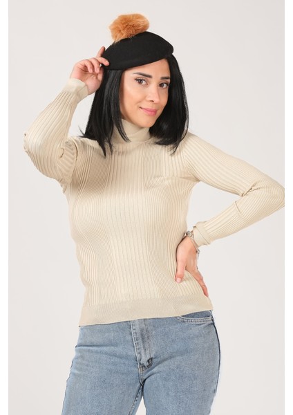 Kadın Yarım Balıkçı Triko Body Taş