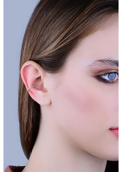 Gümüş Rose Turkuaz Taşlı Sıkıştırmalı Kıkırdak Küpe Ear Cuff