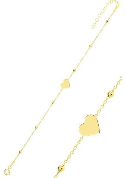 Gümüş Altın Yaldızlı Top Top Zincirli Kalp Bileklik