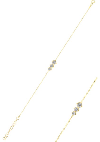 Gümüş Altın Yaldızlı Zirkon Taşlı Pırıltı Bileklik