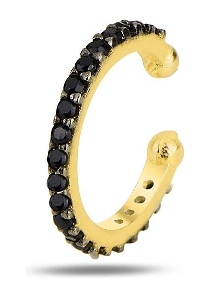 Gümüş Altın Yaldızlı Siyah Taşlı Sıkıştırmalı Kıkırdak Küpe Ear Cuff fiyatları
