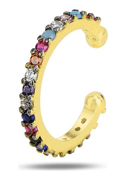 Gümüş Altın Yaldızlı Renkli Taşlı Sıkıştırmalı Kıkırdak Küpe Ear Cuff fiyatları
