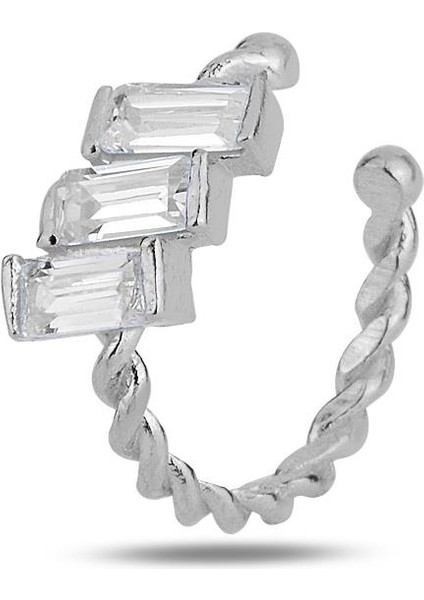 Gümüş Rodyumlu Baget Kesim Zirkon 3 Taşlı Sıkıştırmalı Kıkırdak Küpe Ear Cuff fiyatları
