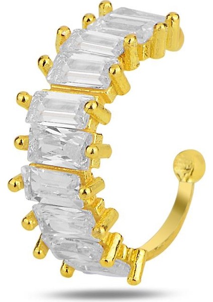 Gümüş Altın Yaldızlı Baget Kesim Zirkon Taşlı Sıkıştırmalı Kıkırdak Küpe Ear Cuff fiyatları
