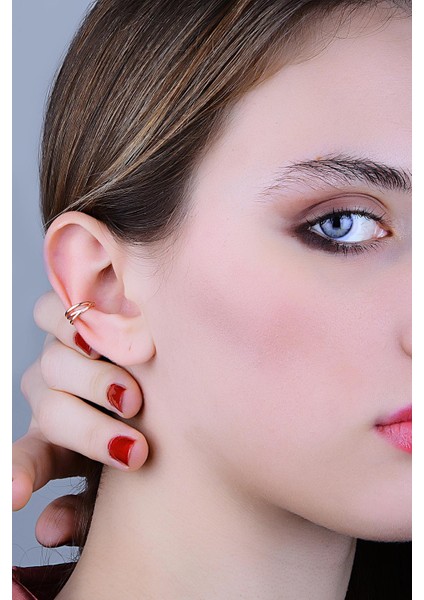 Gümüş Altın Yaldızlı Sade Ear Cuff Kıkırdak Küpe
