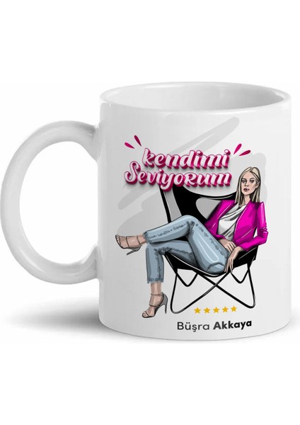 Isimli Kupa Bardak Kendimi Seviyorum Tasarımlı Kişiye Özel