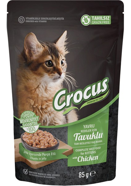 6 Adet Crocus Tahilsiz Yavru Kedi Tavuklu Pouch Jöleli Yaş Mama 85 G