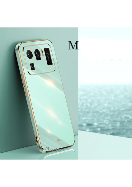 Xiaomi Mi 11 Ultra Uyumlu Kılıf Kamera Lens Korumalı Parlak Gold Kenarlı Altın Işlemeli Yumuşak Silikon Kapak Luxury Platin Arka Kapak Ince Zırhtank