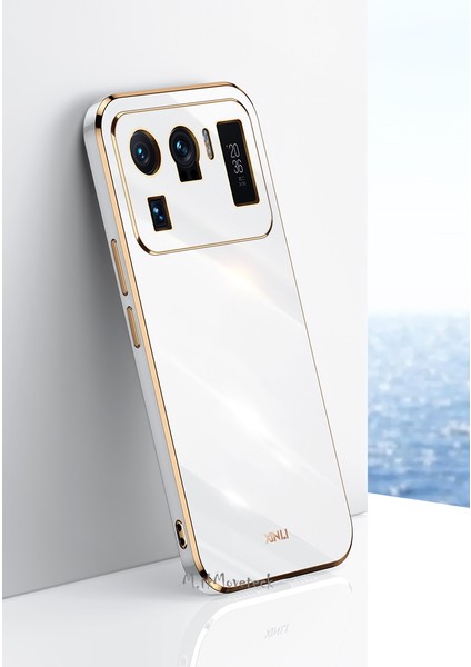 Xiaomi Mi 11 Ultra Uyumlu Kılıf Kamera Lens Korumalı Parlak Gold Kenarlı Altın Işlemeli Yumuşak Silikon Kapak Luxury Platin Arka Kapak Ince Zırhtank