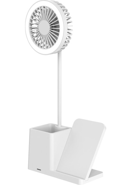 SL-M9055 Beyaz Typec 10W Kablosuz Şarj Cihazı Fanlı Kalemlikli Masa Lambası