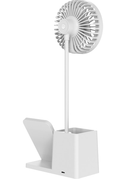 SL-M9055 Beyaz Typec 10W Kablosuz Şarj Cihazı Fanlı Kalemlikli Masa Lambası