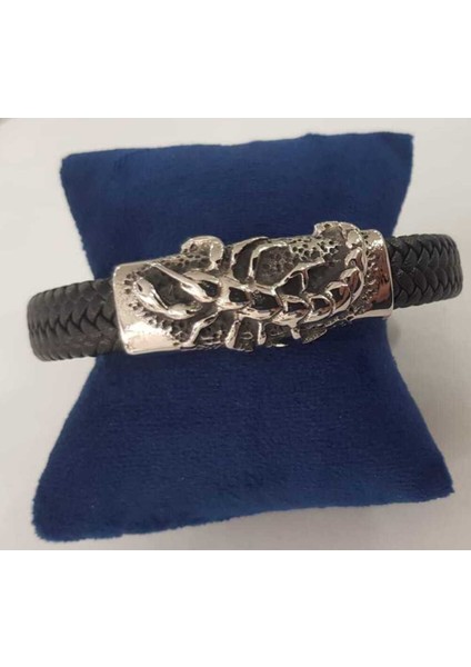 İsim Yazılabilen Akrep (Scorpıon) Siyah Deri Kordonlu Çelik Bileklik fiyatları