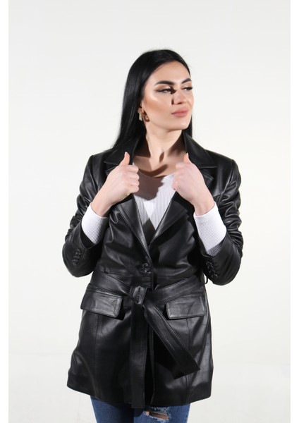 Deri Blazer Model Kadın Siyah Hakiki Deri Ceket fiyatları