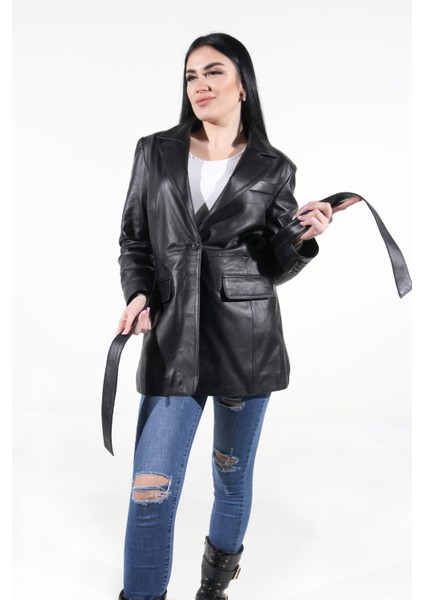 Deri Blazer Model Kadın Siyah Hakiki Deri Ceket modelleri