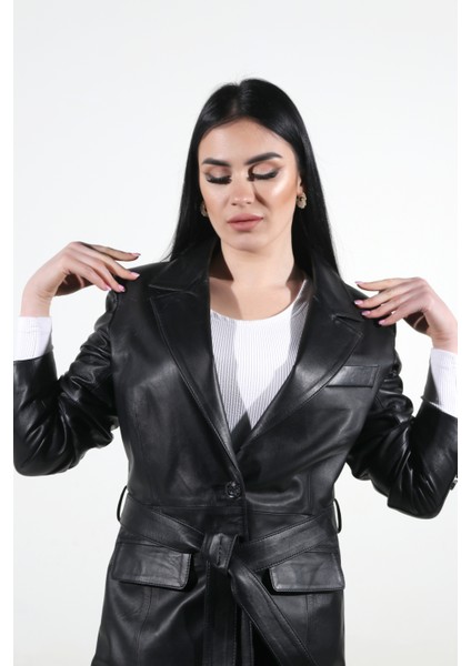 Deri Blazer Model Kadın Siyah Hakiki Deri Ceket fırsatları