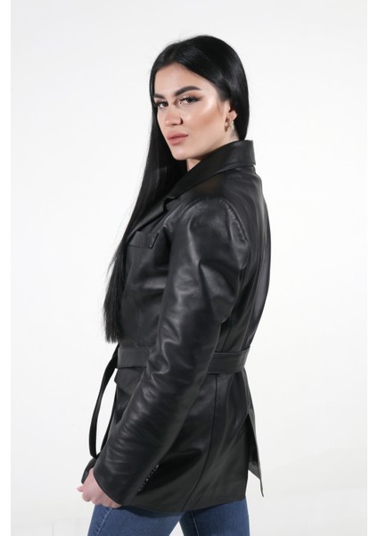 Deri Blazer Model Kadın Siyah Hakiki Deri Ceket indirimleri
