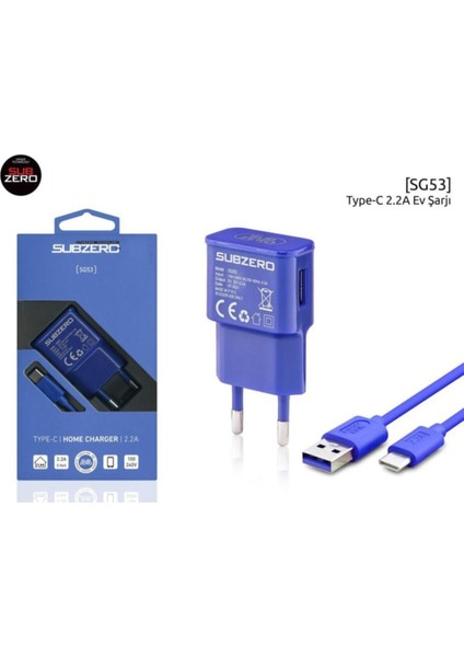 SG53 2.2A Type-C Şarj Cihazı Ev Tipi Mavi