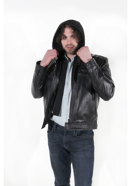 Deri Delta Model Erkek Siyah Hakiki Deri Ceket