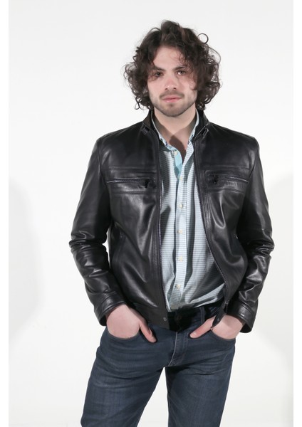 Deri Delta Model Erkek Siyah Hakiki Deri Ceket indirimleri