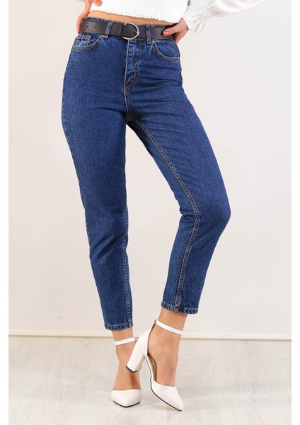 Contalı Mom Jeans Koyu mavi - 2411.392.