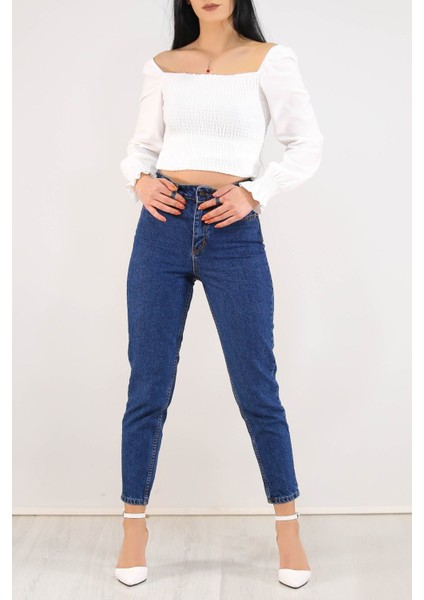 Contalı Mom Jeans Koyu mavi - 2411.392.